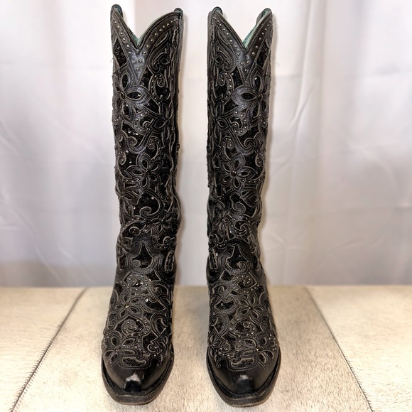 SOLD - Corral Women’s Floral Inlay Western Boots-Snip Toe - Picture 3 of 11